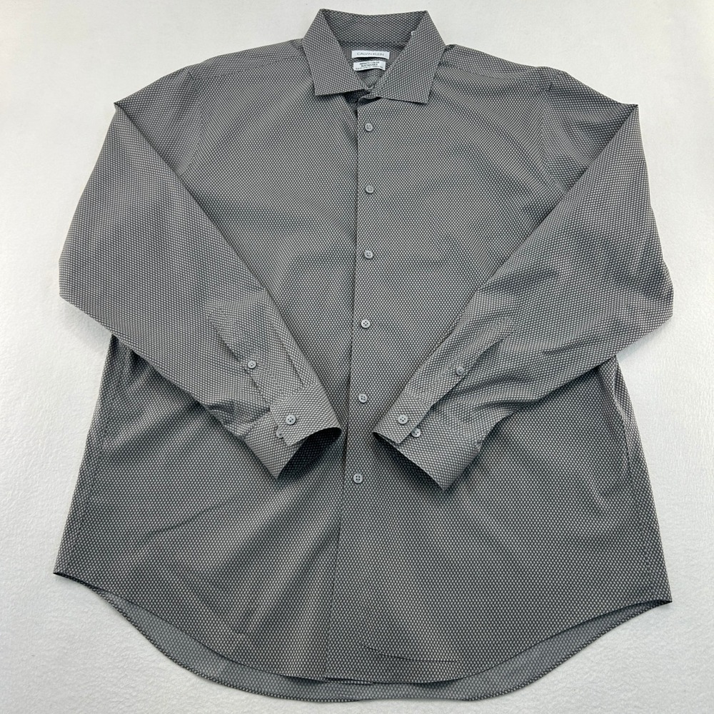 Calvin Klein Infinite Color Dress Shirt XL Grey Geometric Slim Fit Stretch